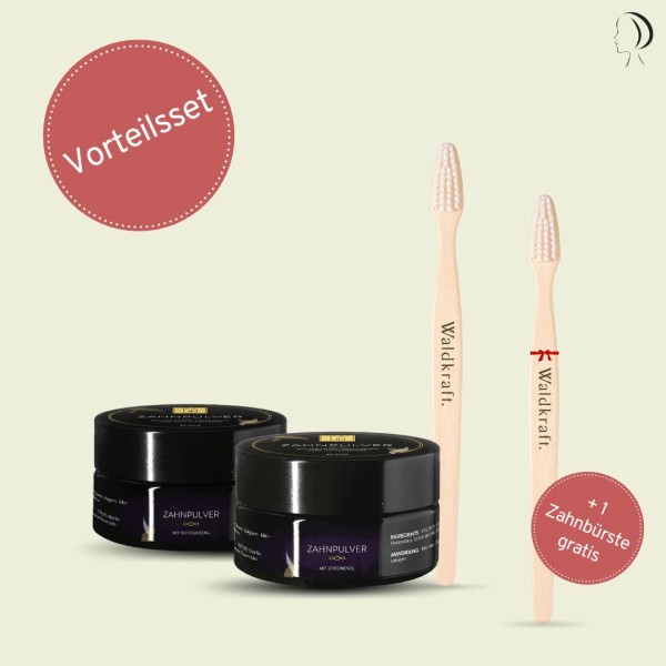 Naturgeflüster - Set for you: 2 x wooden toothbrush + 2 x tooth powder