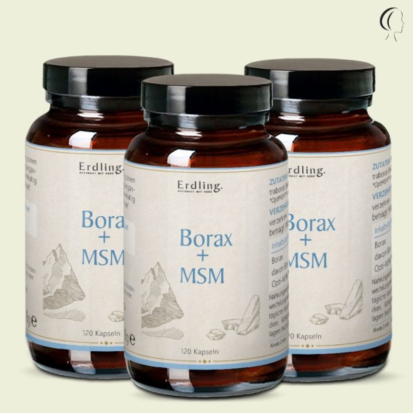 Set: 3er Pack - Borax Original - 99,9% Reinheit - OptiMSM® + Natriumtetraborat - 3x 120 Kapseln